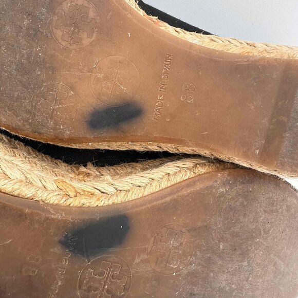 Tory Burch Black Filipa Open Toe Espadrille Wedges Shoes Size 38 / 8 - Picture 10 of 10